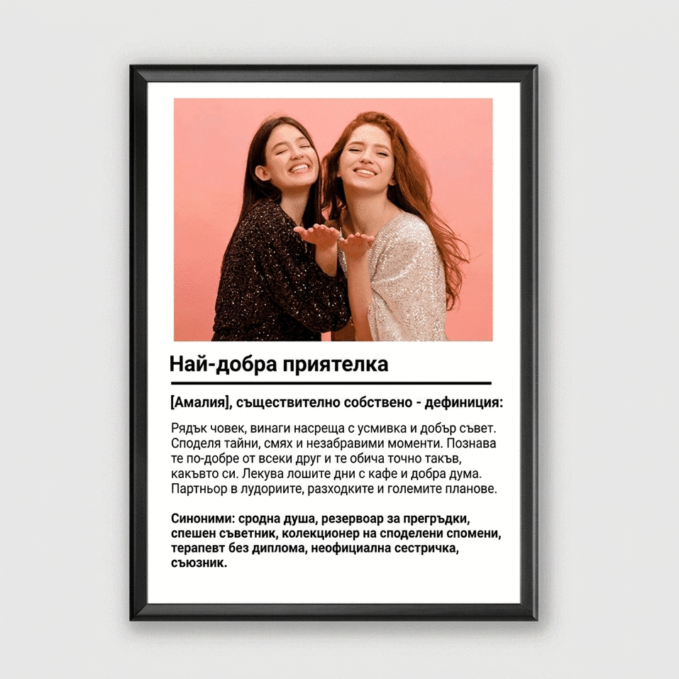 Персонализирана рамка за снимка с фотография и текст - Определение