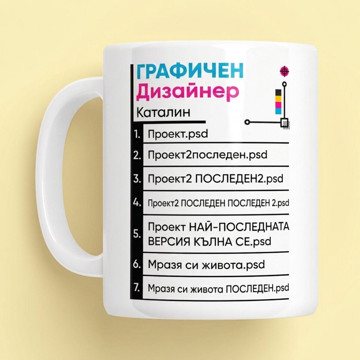 Персонализирана чаша с текст - Графичен дизайнер