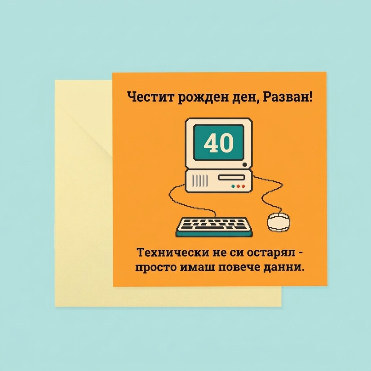 Персонализирана квадратна картичка с текст - Честит рожден ден!
