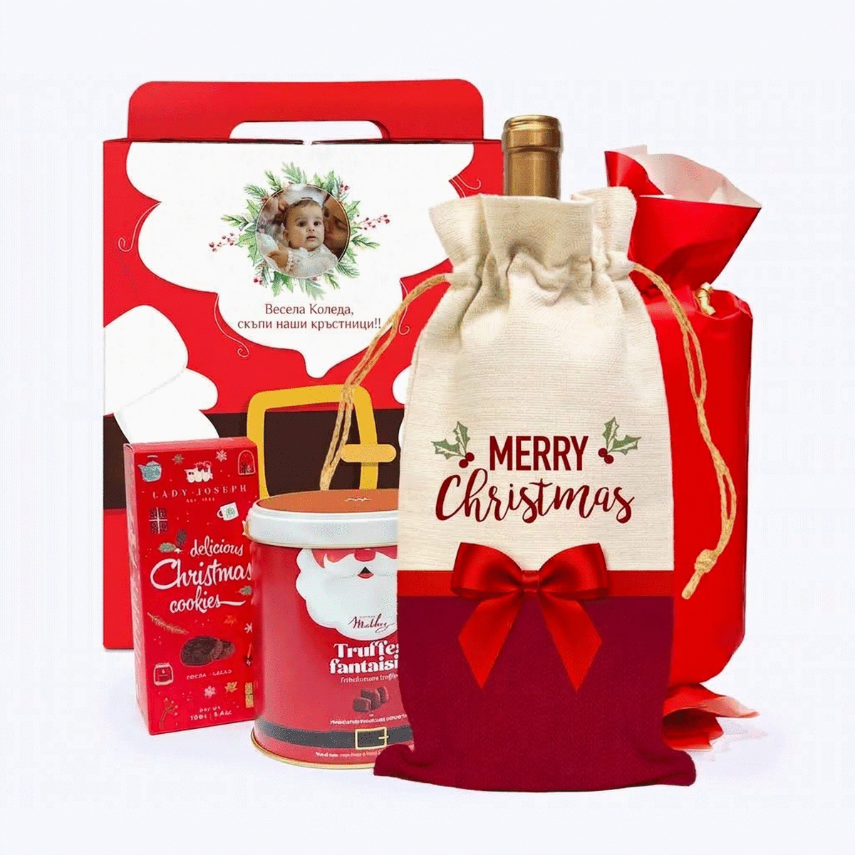 Подаръчна кутия MAGIC SANTA с персонализиран стикер със снимка и послание