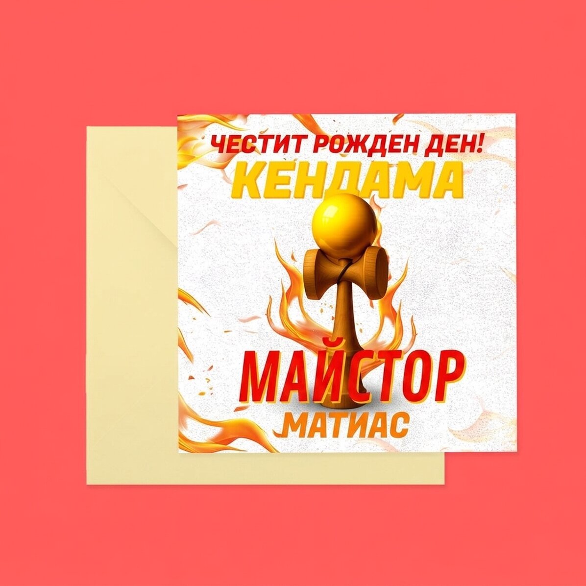 Персонализирана квадратна картичка с текст - Kendama Master