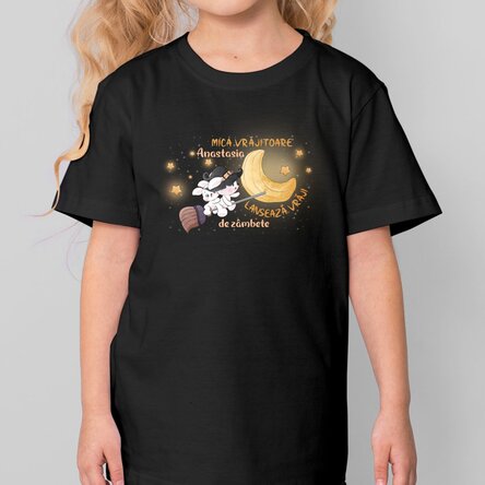 Tricou din bumbac de Halloween pentru copii personalizat cu text - Mica vrăjitoare
