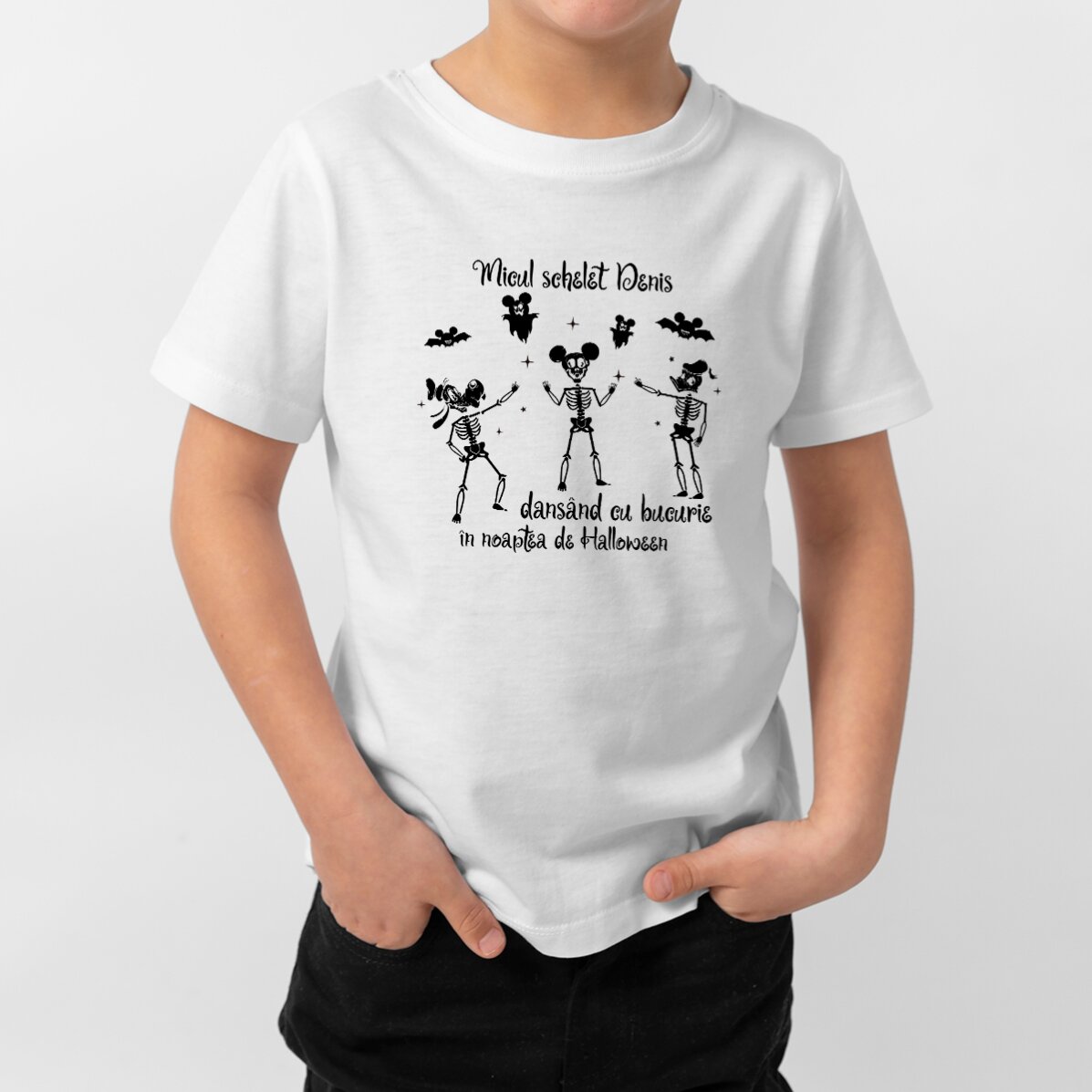 Tricou din bumbac de Halloween pentru copii personalizat cu text - Micul schelet