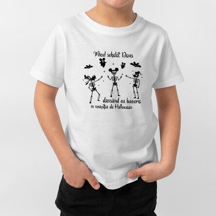 Tricou din bumbac de Halloween pentru copii personalizat cu text - Micul schelet