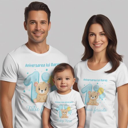 Tricou din bumbac pentru copii/adulți personalizat - Prima aniversare