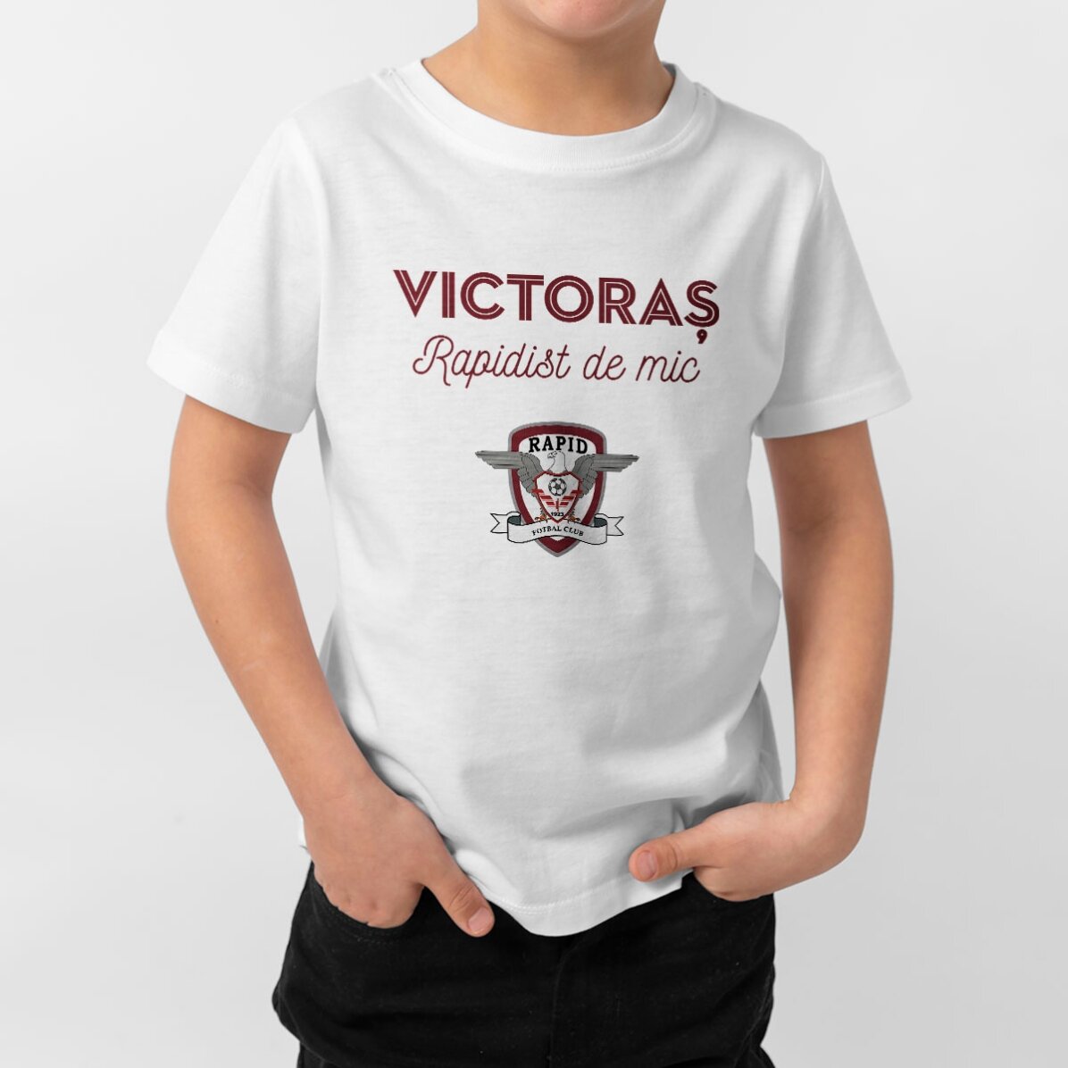 Tricou din bumbac pentru copii FC Rapid personalizat cu nume