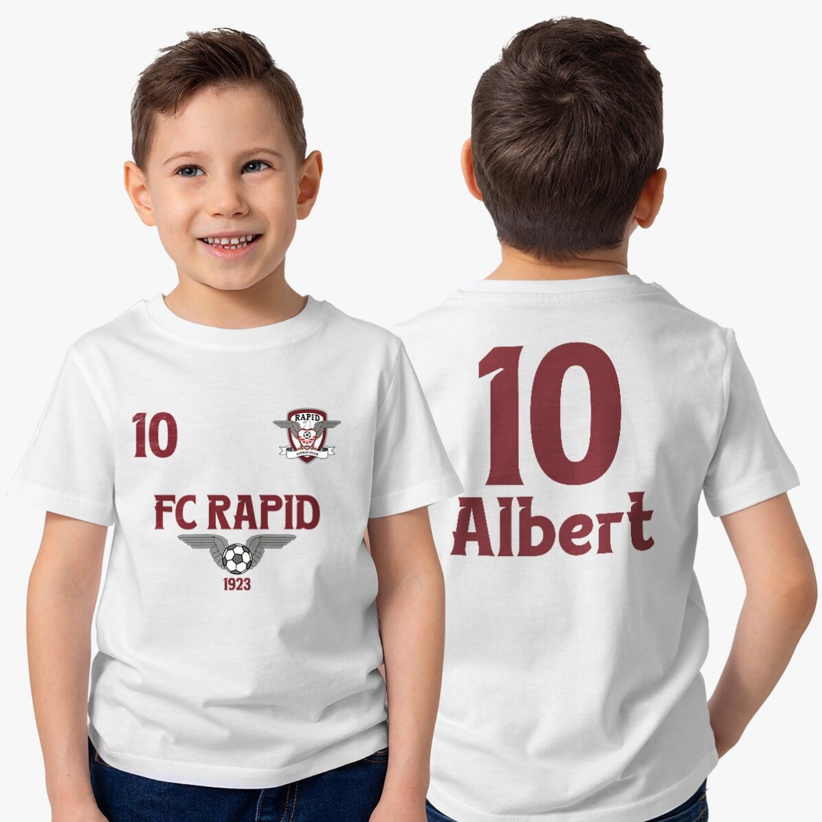 Tricou din bumbac pentru copii FC Rapid personalizat cu text față-verso - Echipa
