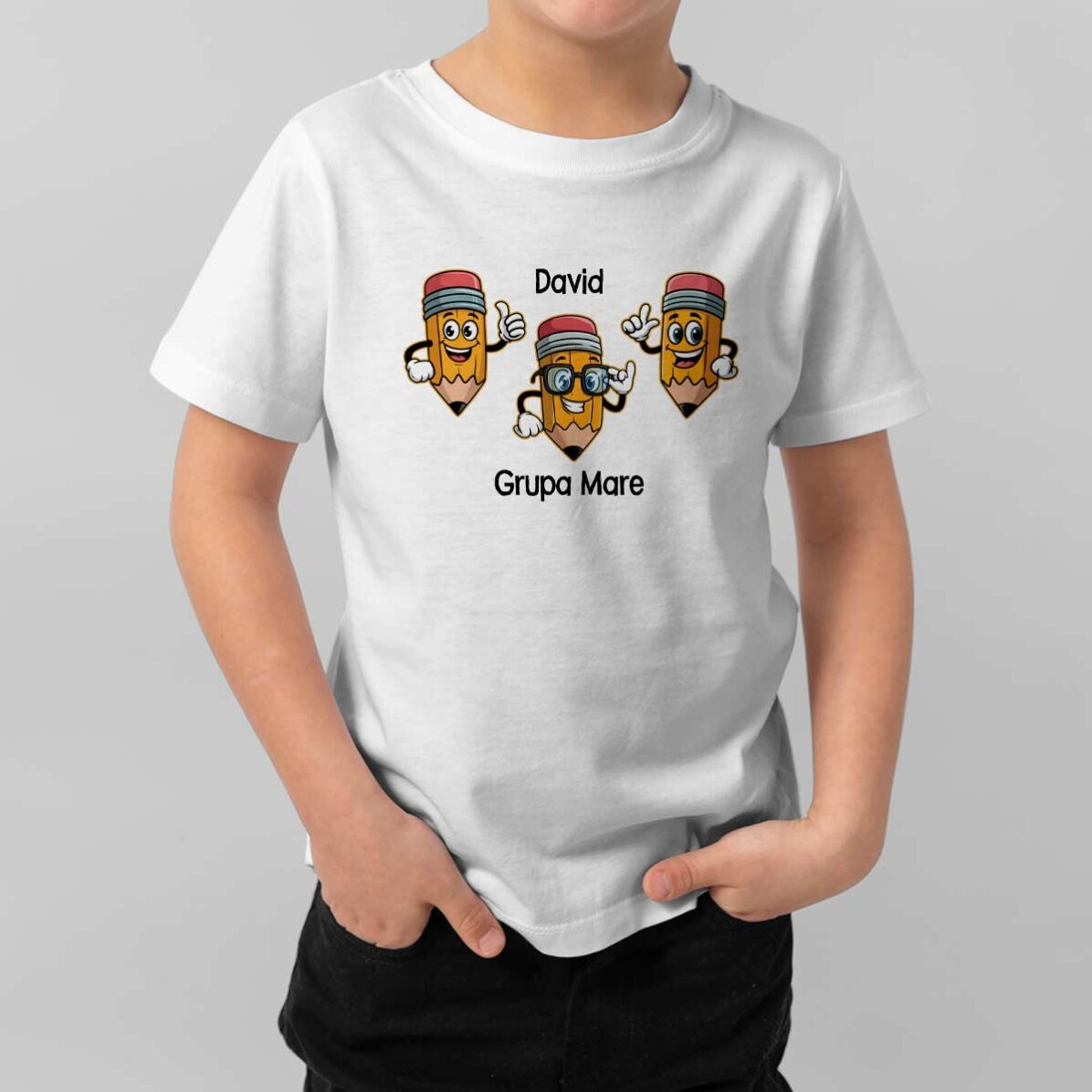 Tricou din bumbac pentru copii personalizat cu mesaj - Creioane