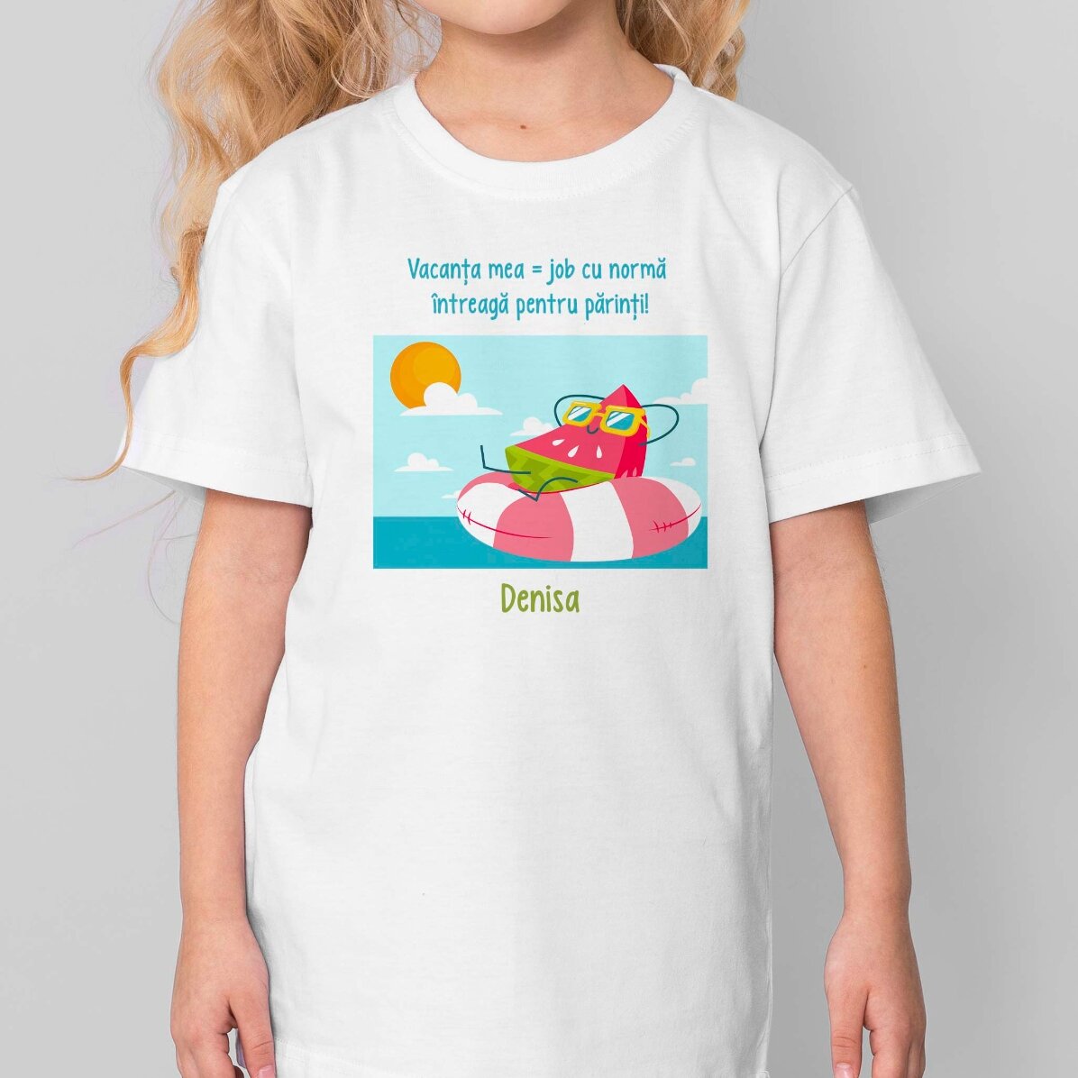 Tricou din bumbac pentru copii personalizat cu mesaj - Vacanța