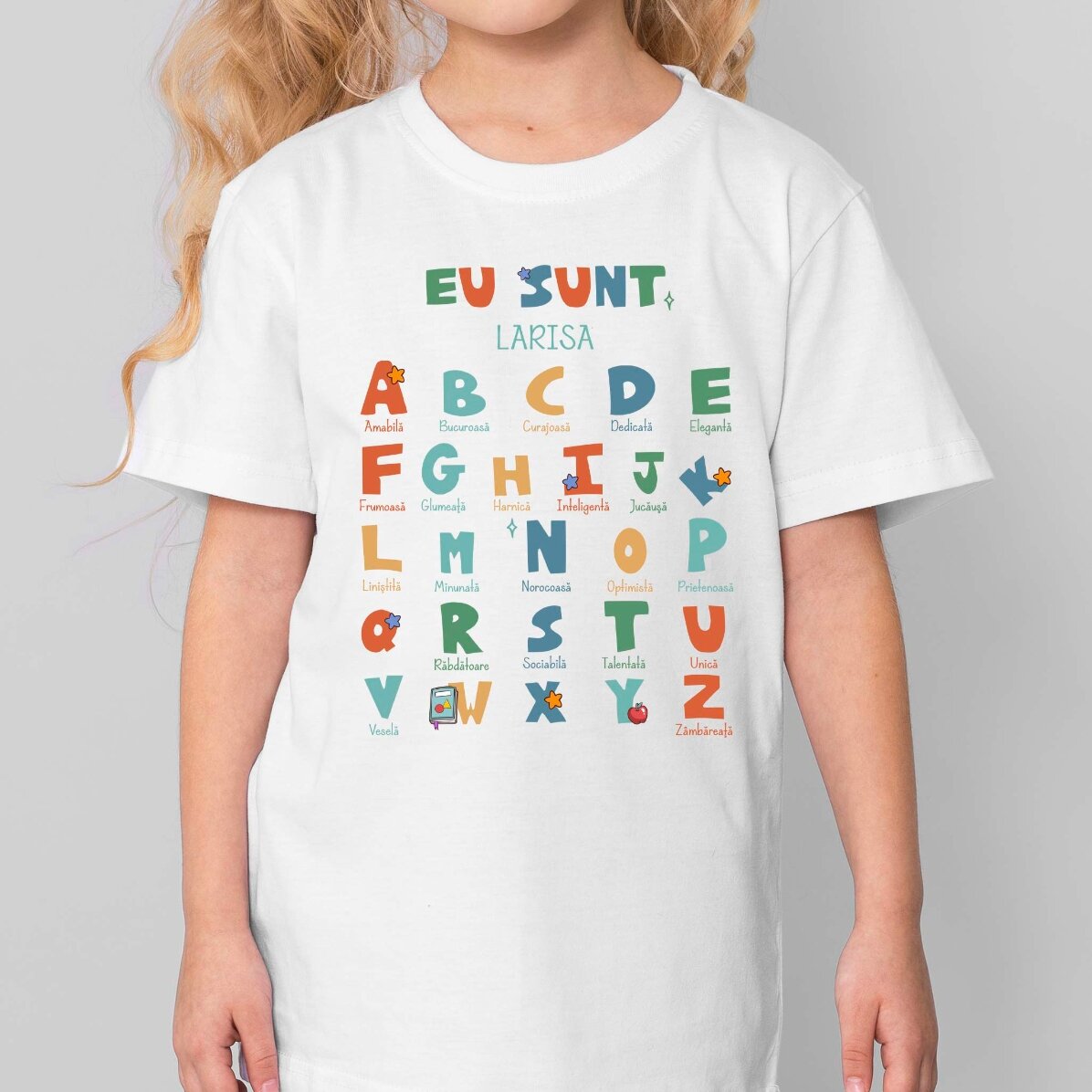 Tricou din bumbac pentru copii personalizat cu nume - Alfabet