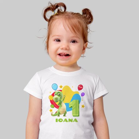 Tricou din bumbac pentru copii personalizat cu nume - Aniversare cu Zigaloo