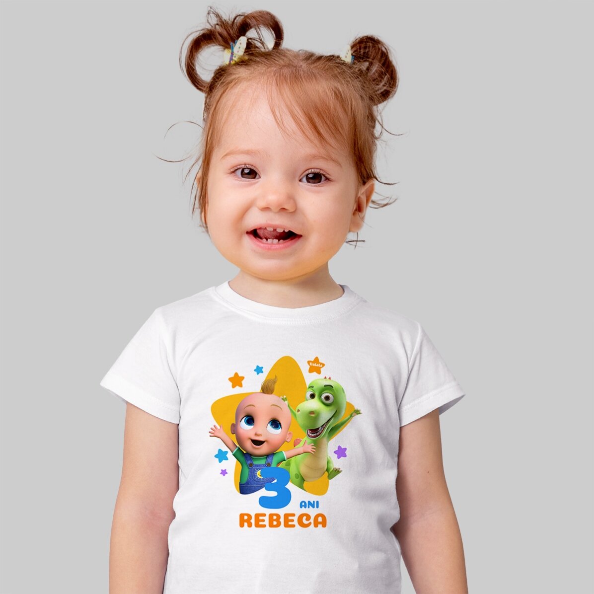 Tricou din bumbac pentru copii personalizat cu nume - Zi de naștere cu TraLaLa