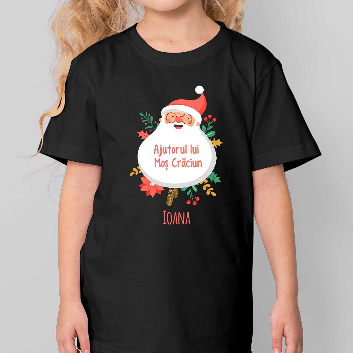 Tricou din bumbac pentru copii personalizat cu text - Ajutorul lui Moș Crăciun