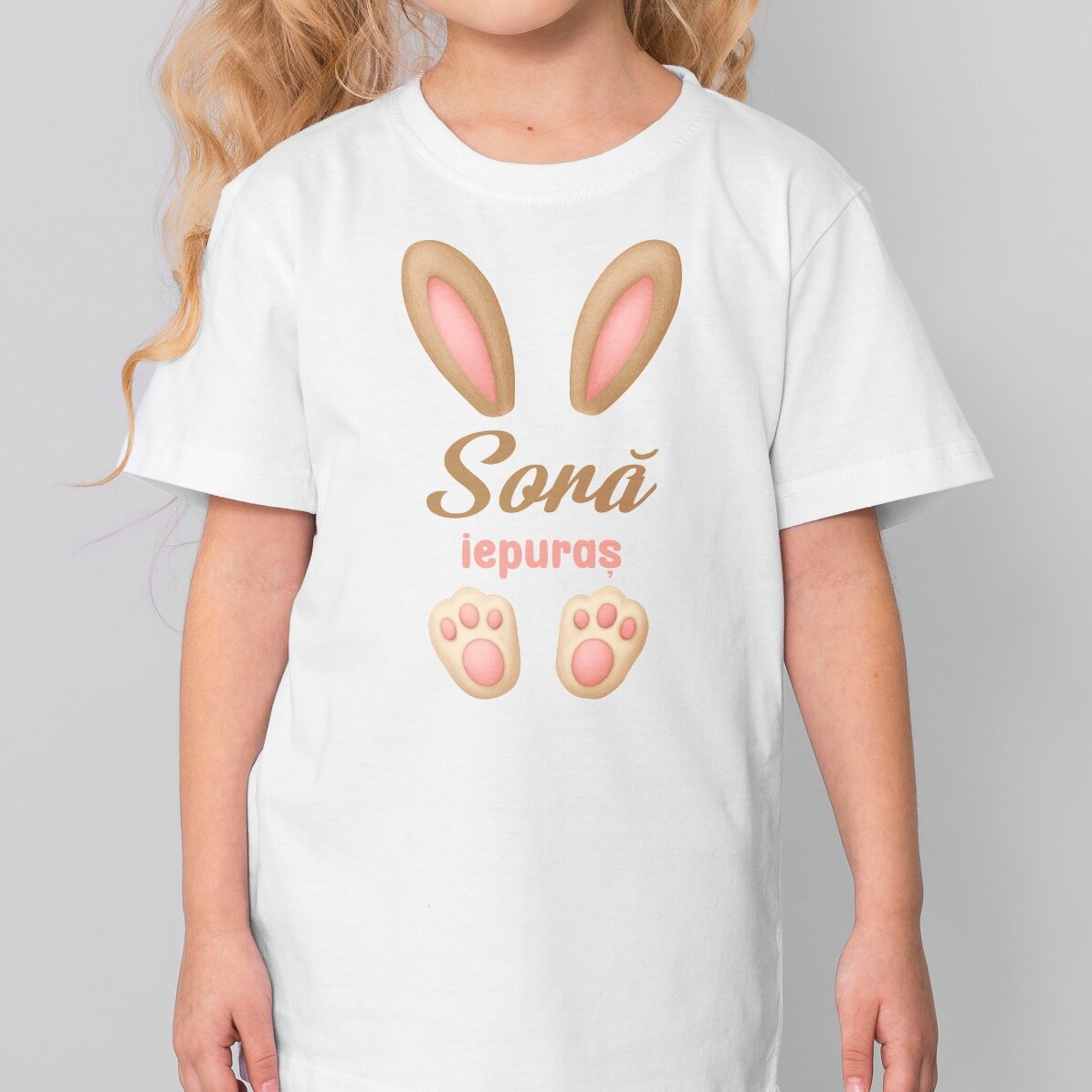 Tricou din bumbac pentru copii personalizat cu text - Bunny ears