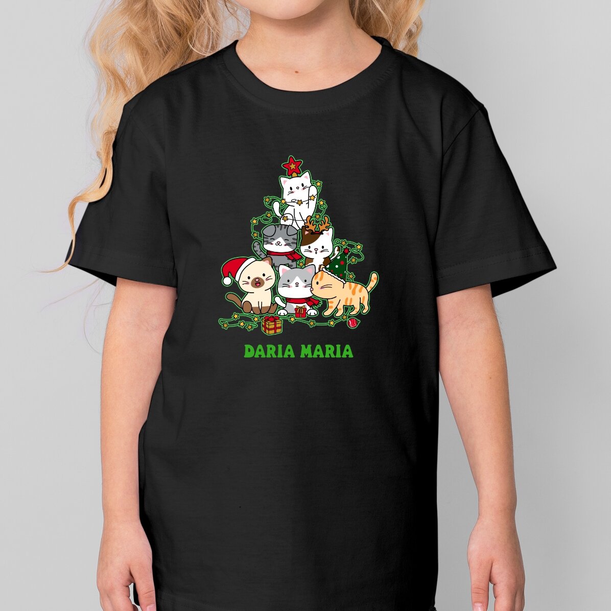 Tricou din bumbac pentru copii personalizat cu text - Catmas tree