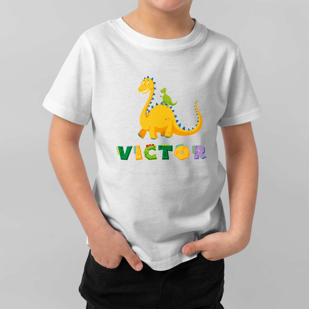 Tricou din bumbac pentru copii personalizat cu text - Dino