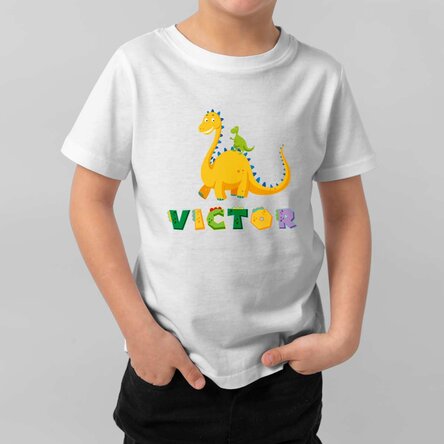 Tricou din bumbac pentru copii personalizat cu text - Dino