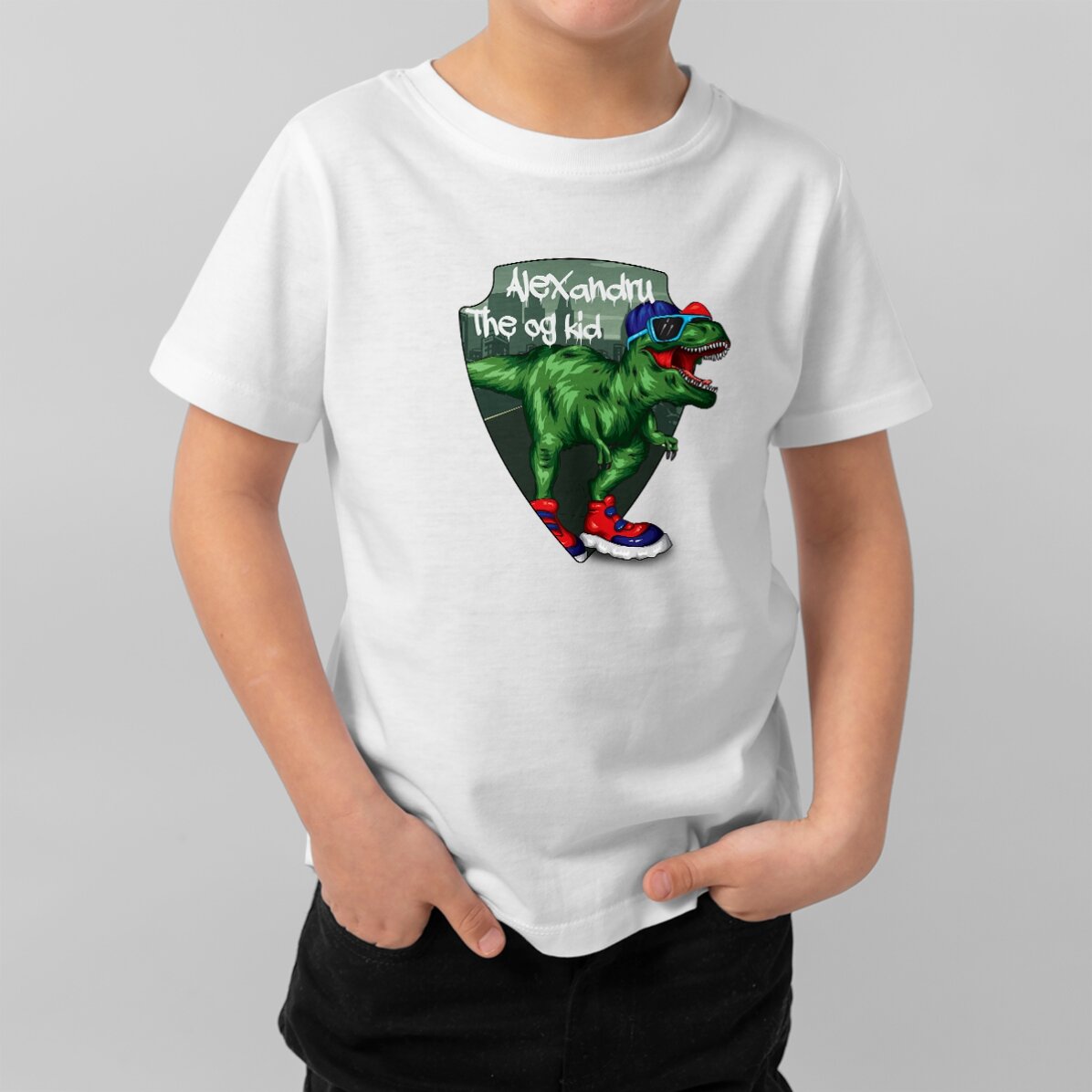 Tricou din bumbac pentru copii personalizat cu text - Dinozaur cool 