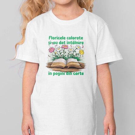 Tricou din bumbac pentru copii personalizat cu text - Floricele colorate