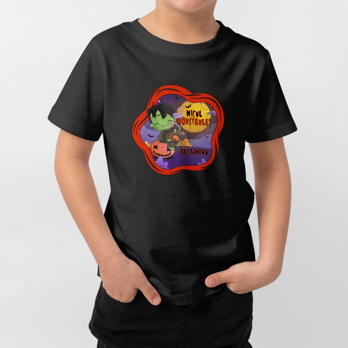 Tricou din bumbac de Halloween pentru copii personalizat cu text - Micul monstruleț