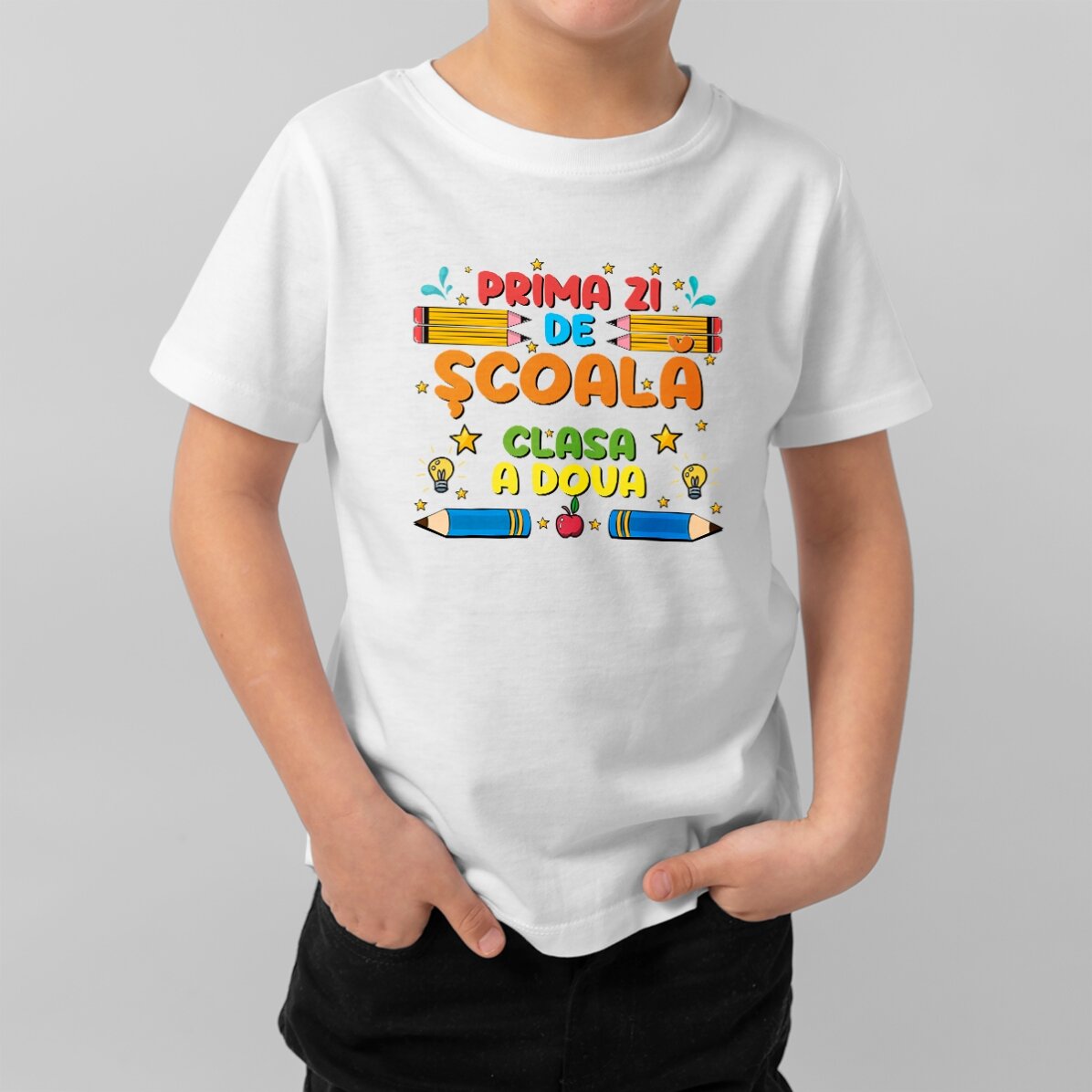 Tricou din bumbac pentru copii personalizat cu text - Prima zi de școală