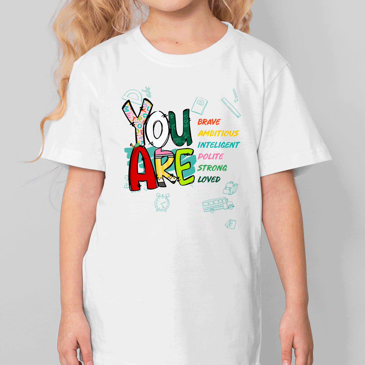 Tricou din bumbac pentru copii personalizat pentru școală cu text de încurajare - Tu ești