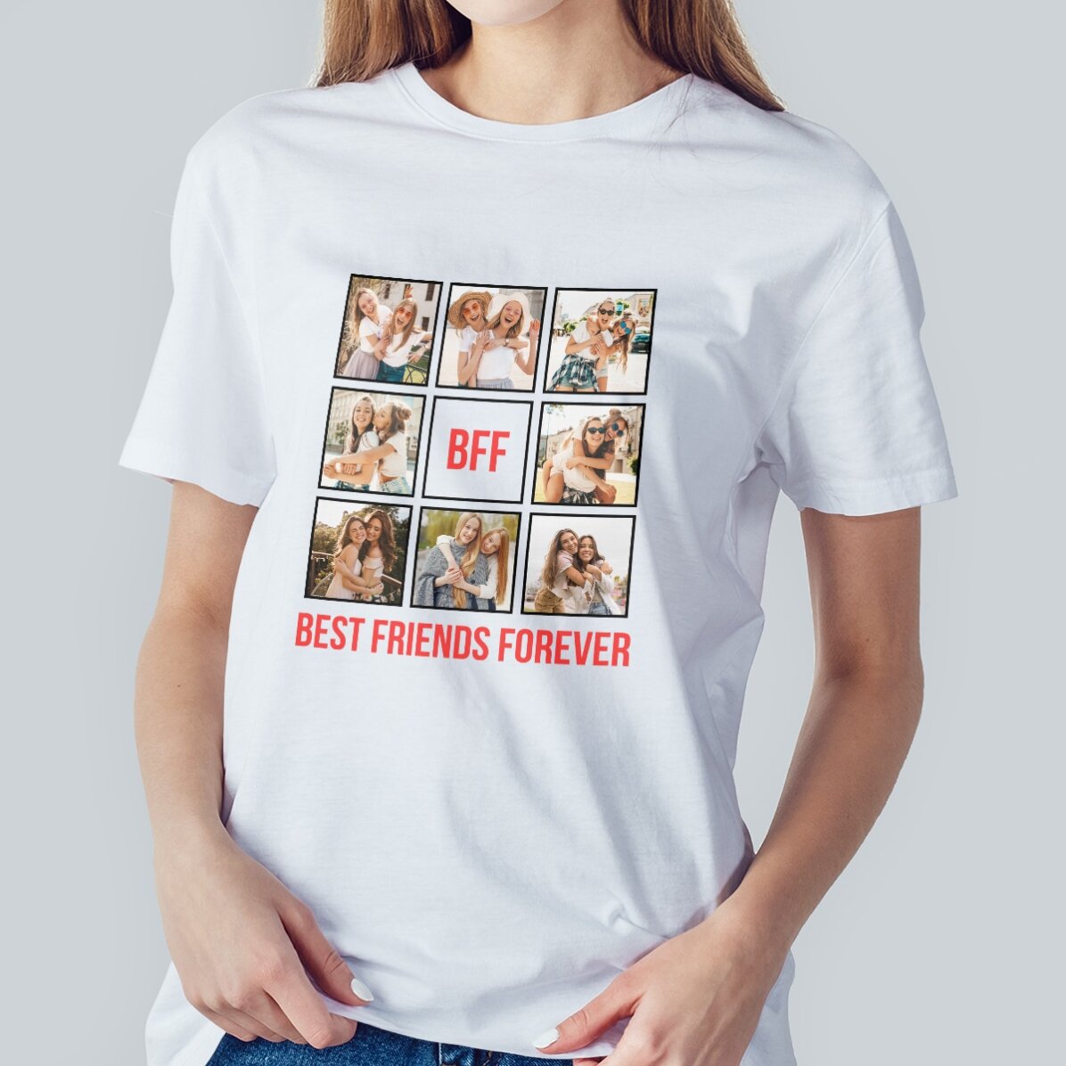 Tricou din bumbac personalizat cu 8 poze și text - Best Friends Forever