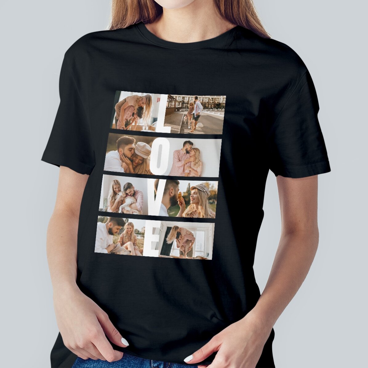 Tricou din bumbac personalizat cu 8 poze și text - LOVE