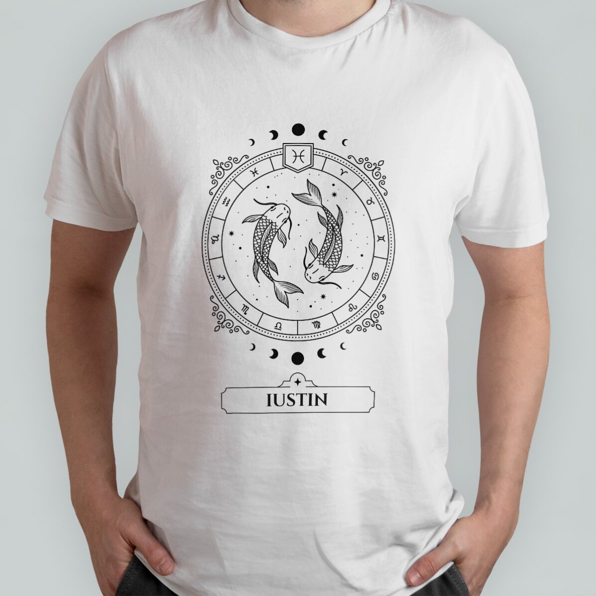 Tricou din bumbac personalizat cu nume și zodie - Pești