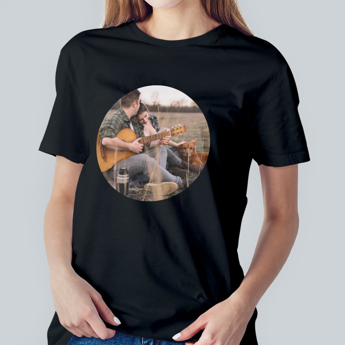 Tricou din bumbac personalizat cu o fotografie rotundă