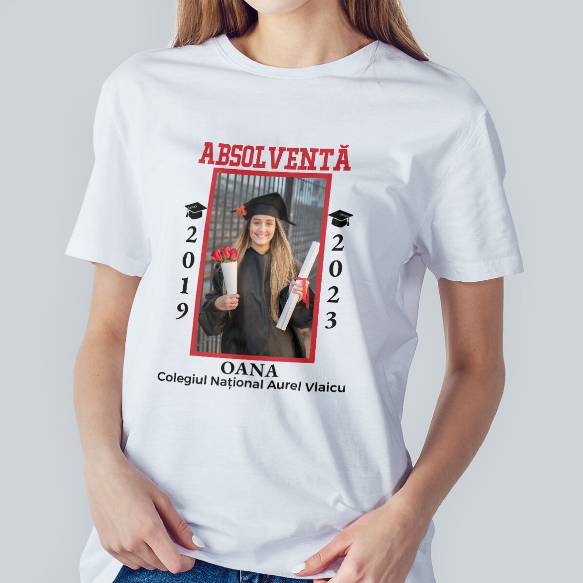 Tricou din bumbac personalizat cu poză și text - Absolvire