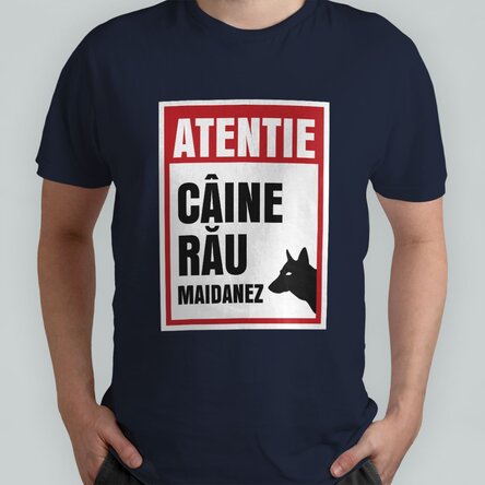 Tricou din bumbac personalizat cu text - Atenție, câine rău!