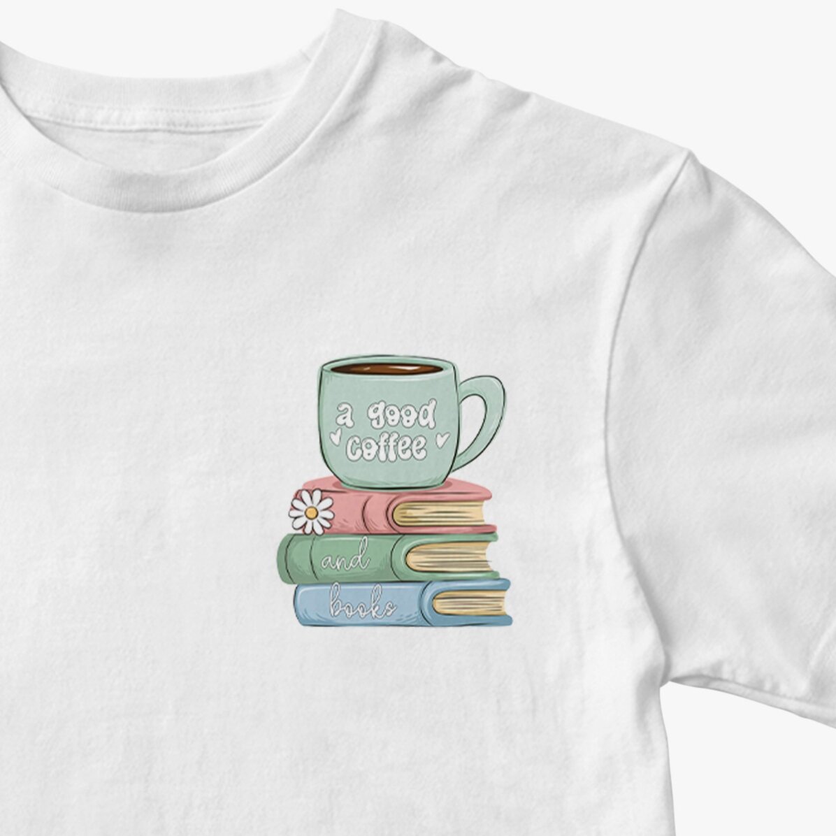 Tricou din bumbac personalizat cu text - Coffee & books