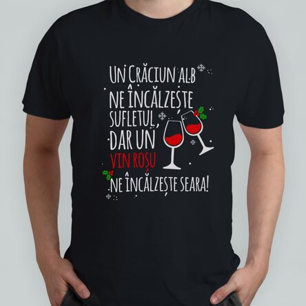 Tricou din bumbac personalizat cu text - Crăciun alb și vinul roșu