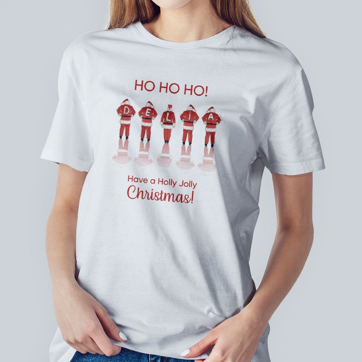 Tricou din bumbac personalizat cu text de Crăciun - Santa