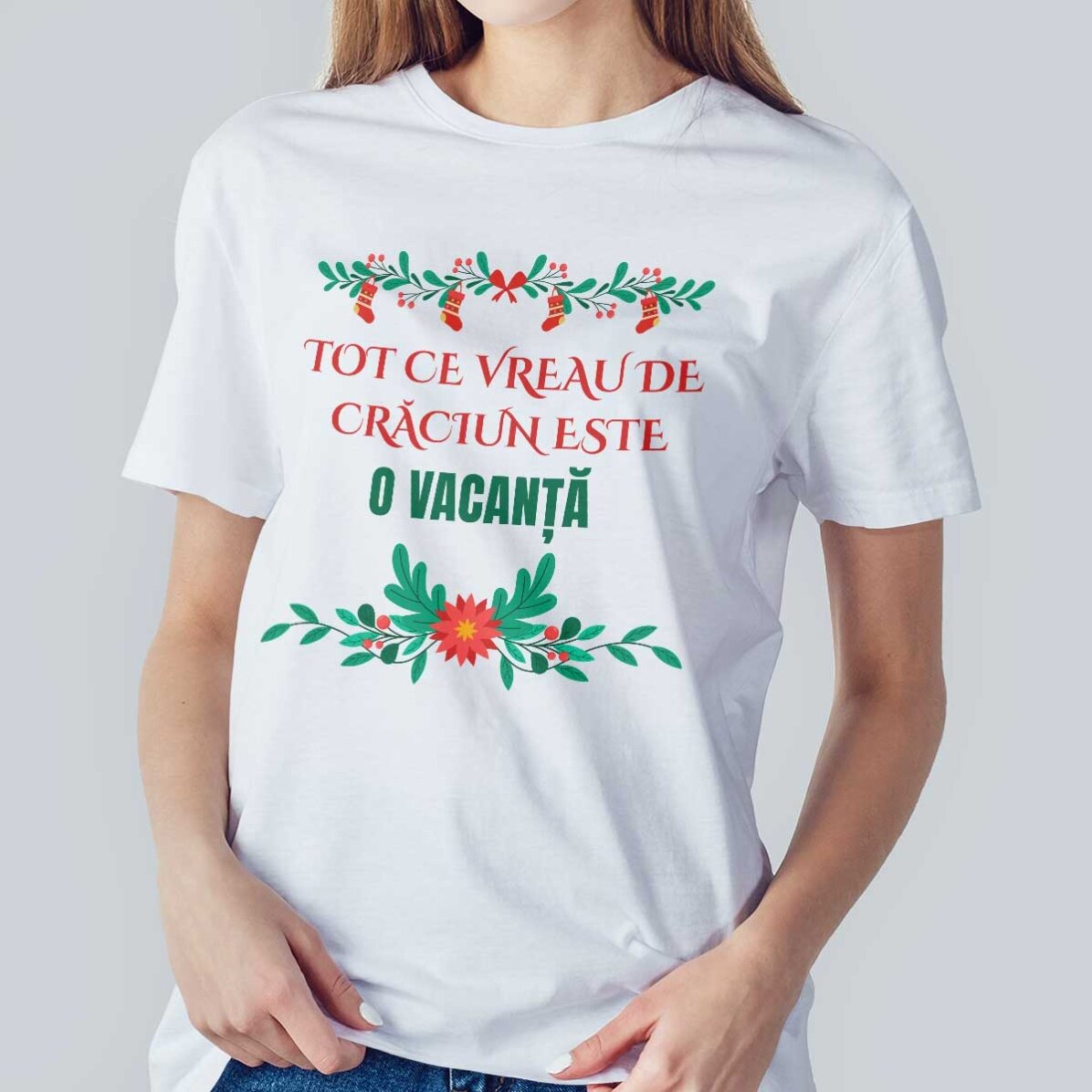 Tricou din bumbac personalizat cu text - Dorința de Crăciun