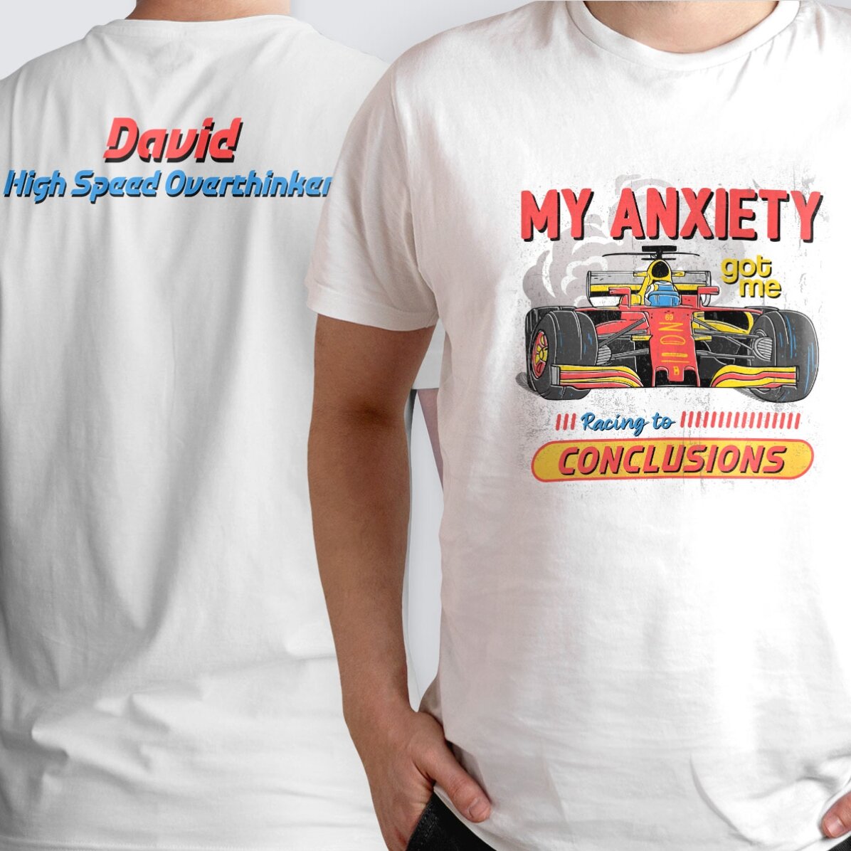 Tricou din bumbac personalizat cu text față-verso - Racing Thoughts