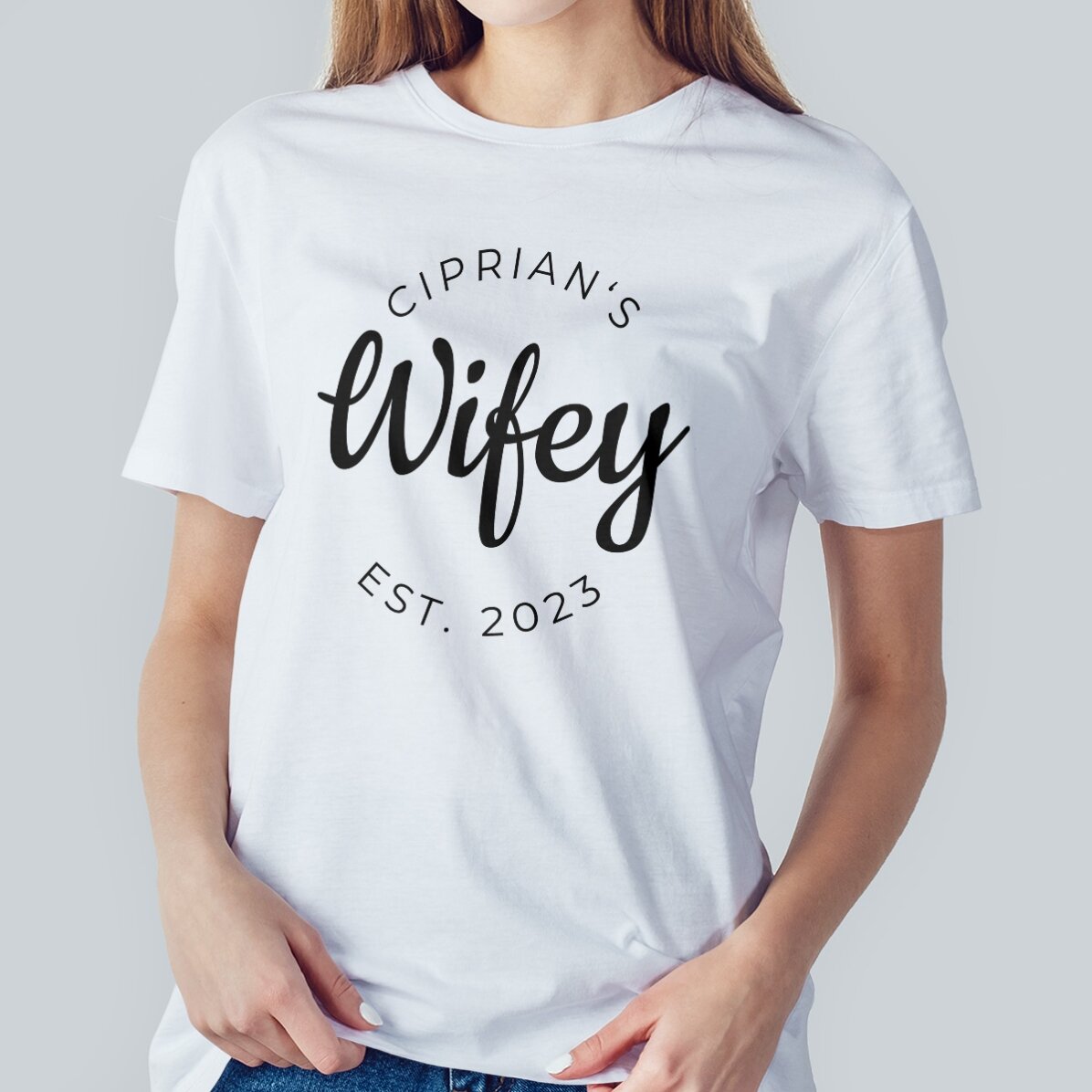 Tricou din bumbac personalizat cu text - Hubby & Wifey