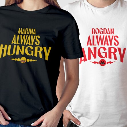 Tricou din bumbac personalizat cu text - Hungry and Angry