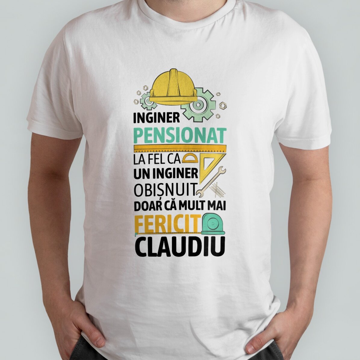 Tricou din bumbac personalizat cu text - Inginer pensionat