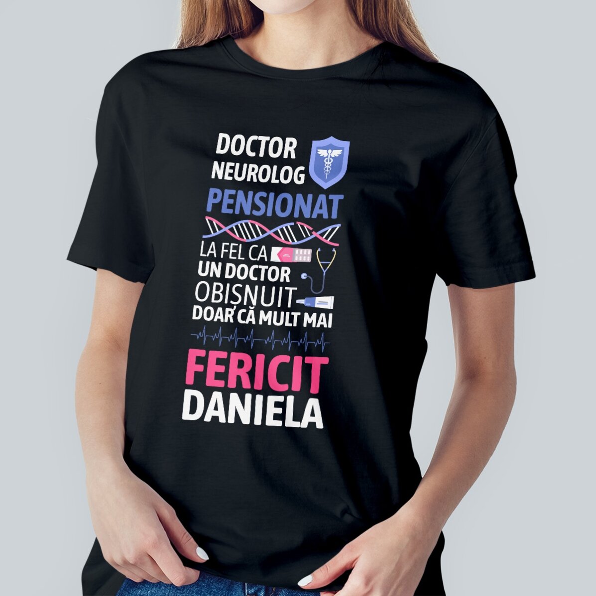Tricou din bumbac personalizat cu text - Medic Pensionat 