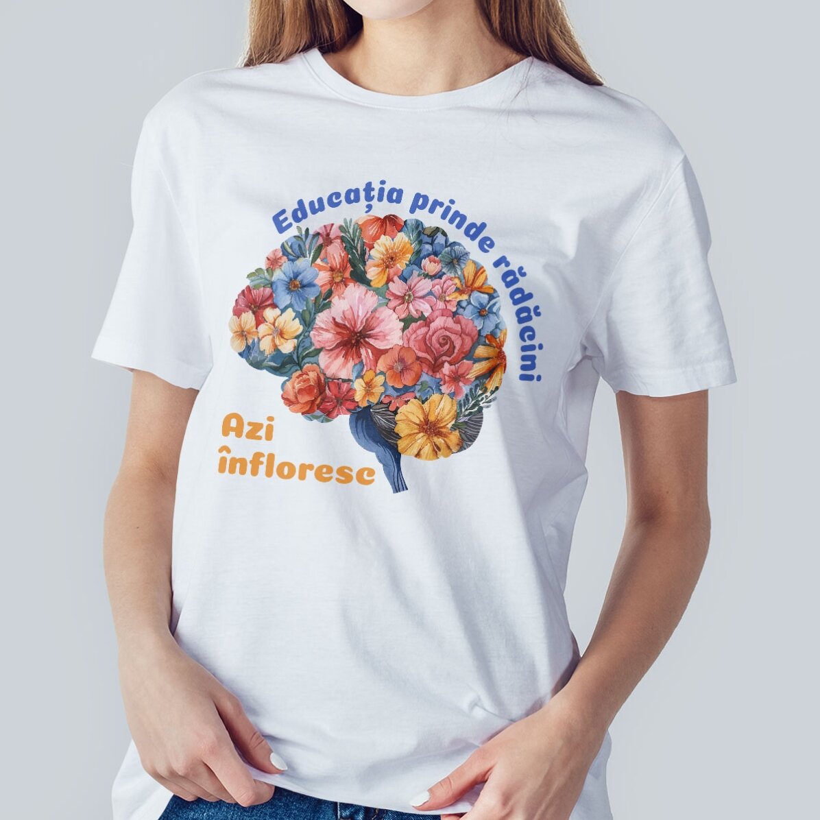 Tricou din bumbac personalizat cu text - Minte înflorită