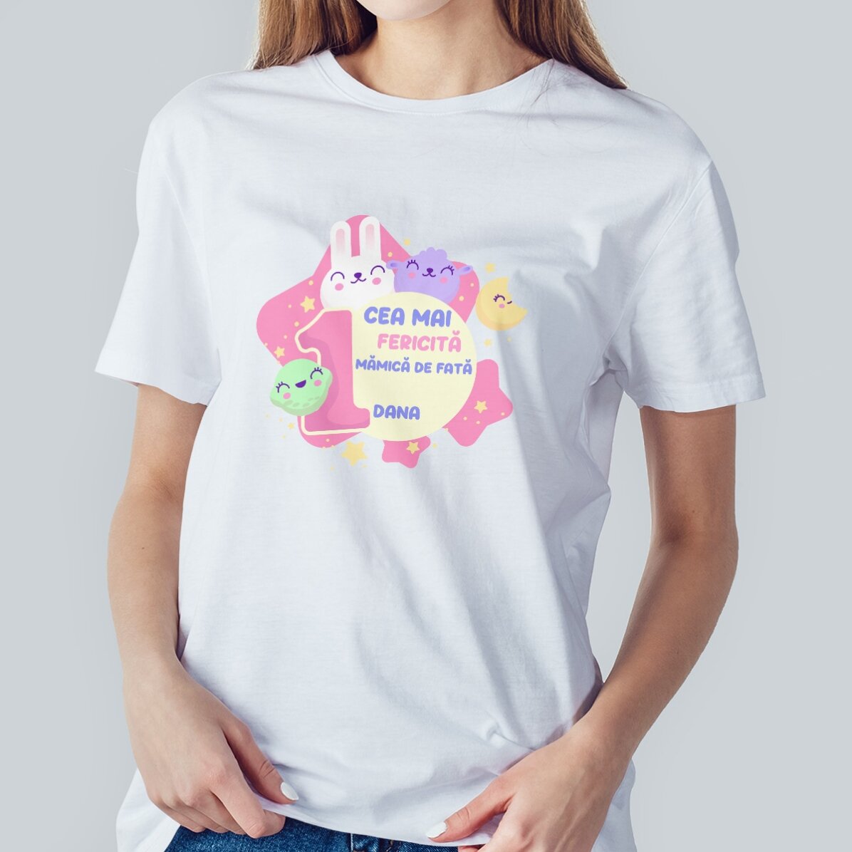 Tricou din bumbac personalizat cu text (model fetițe) - Aniversare 1 an