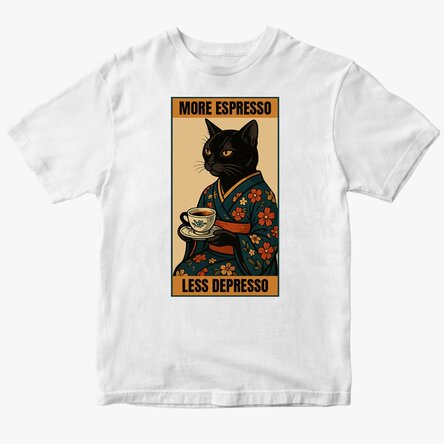 Tricou din bumbac personalizat cu text - More espresso, less depresso