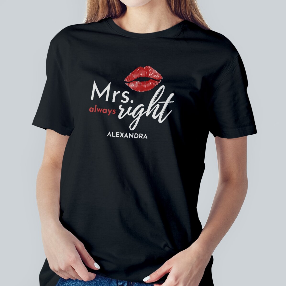 Tricou din bumbac personalizat cu text - Mrs. Always Right
