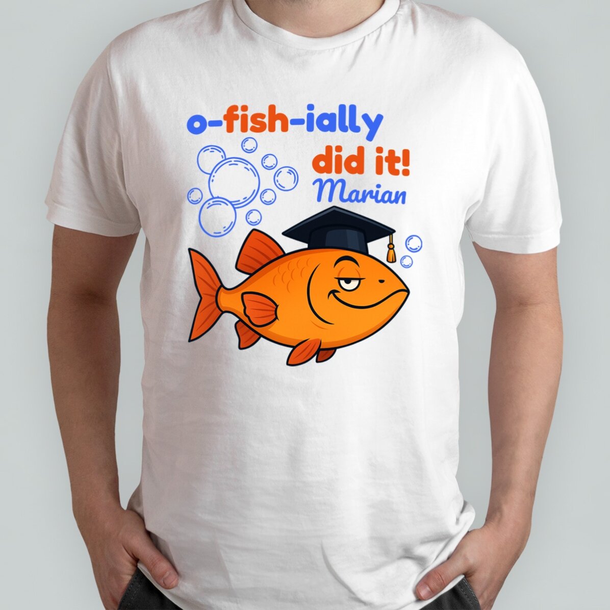 Tricou din bumbac personalizat cu text - o-fish-ially did it