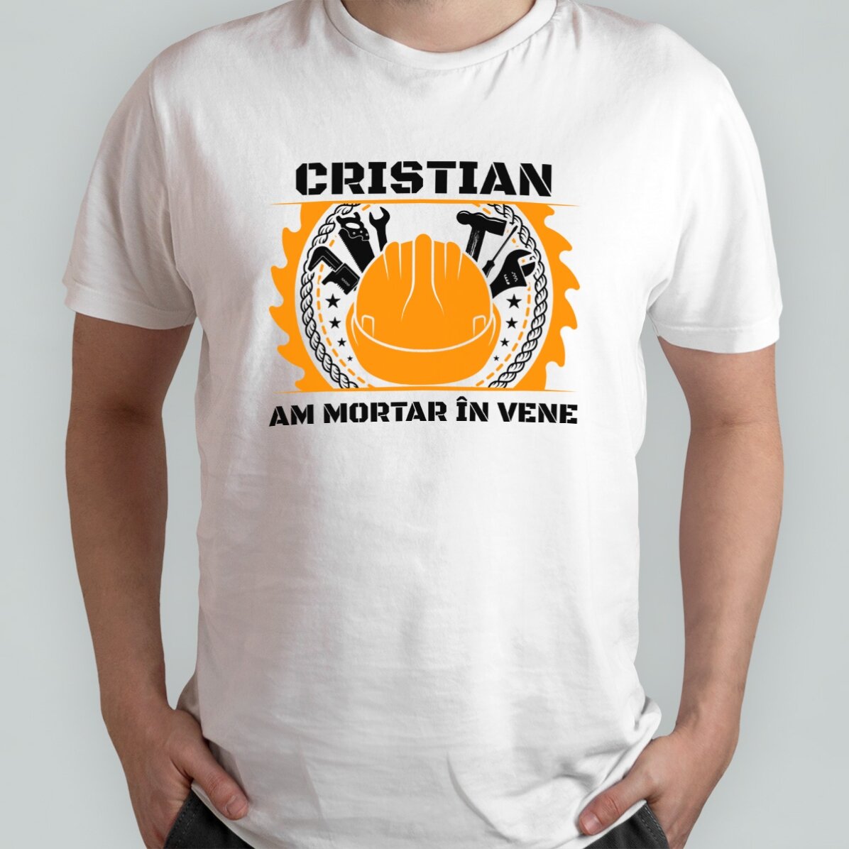 Tricou din bumbac personalizat cu text pentru constructori - Echipament