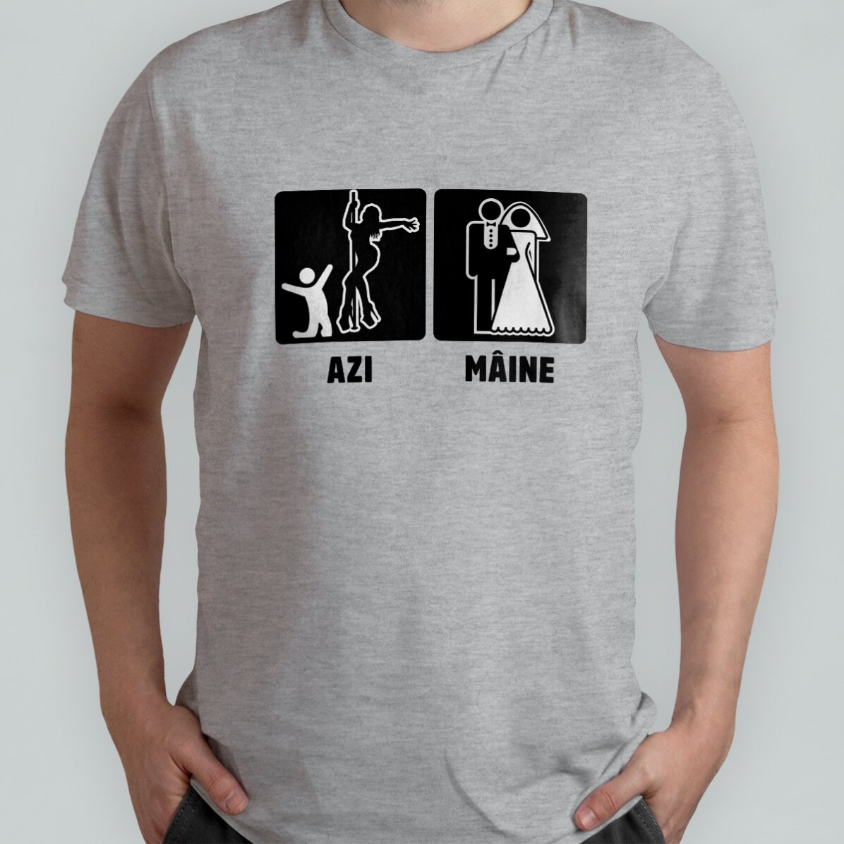 Tricou din bumbac personalizat cu text pentru petrecerea burlacilor - Azi, mâine