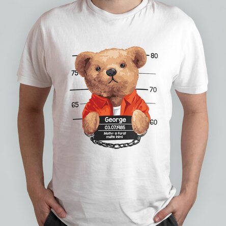 Tricou din bumbac personalizat cu text - Prison teddy bear