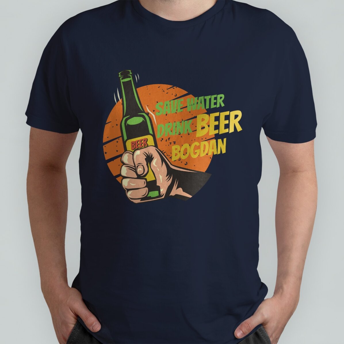 Tricou din bumbac personalizat cu text - Save water, drink beer